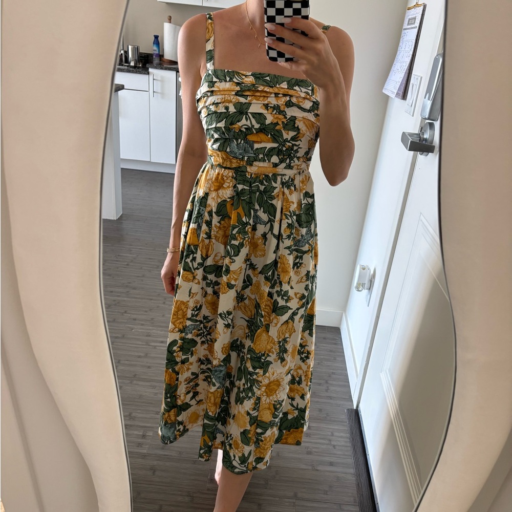 Abercrombie & fitch Floral Emerson poplin Sundress midi Yellow & Green Accents - Picture 3 of 7